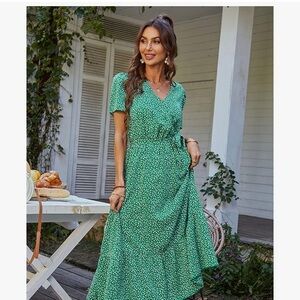 Elegant Green Floral Midi Dress